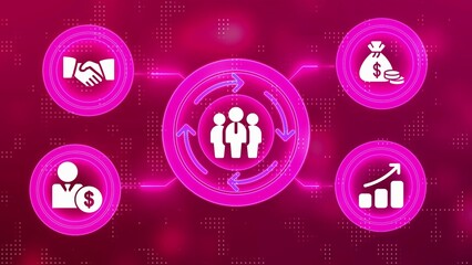 Business Growth Strategy Icons People Money Handshake and Deal Icons on Pink Background