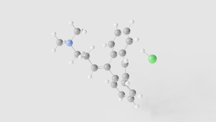 cyclobenzaprine hydrochloride molecule 3d, molecular structure, ball and stick model, structural chemical formula cns depressant