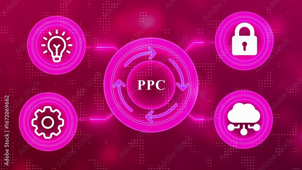 Poster digital information communication technology cycle with icons and neon glow image photo