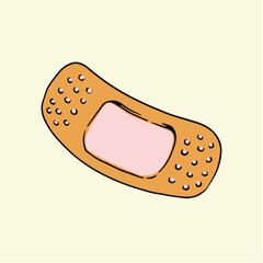 Vector illustration of a cartoon adhesive bandage or medical plaster. Simple and cute design suitable for healthcare, first aid, safety, hospital, clinic, children’s medical theme, and educational pro