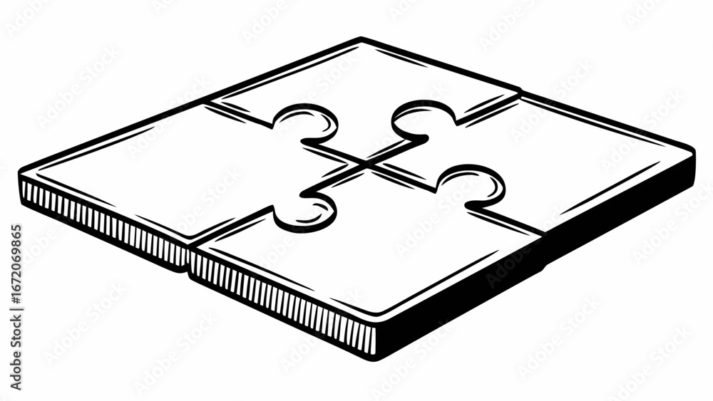 Poster four piece puzzle with a black outline and white fill in a square formation on a white background cr