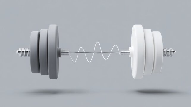 Unique dumbbell design with white and gray accents representing quantum calibrated leg weight balancing technology