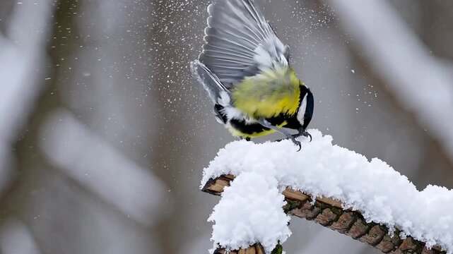 Scenic natural environment featuring songbird known as the Great tit during the colder months