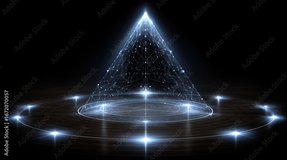 Poster illuminated triangle emitting light representing energy and possibility in a creative and abstract v
