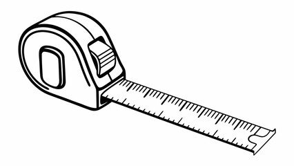 Illustration of a retractable measuring tape showing the blade extended in a black and white drawing created with generated ai