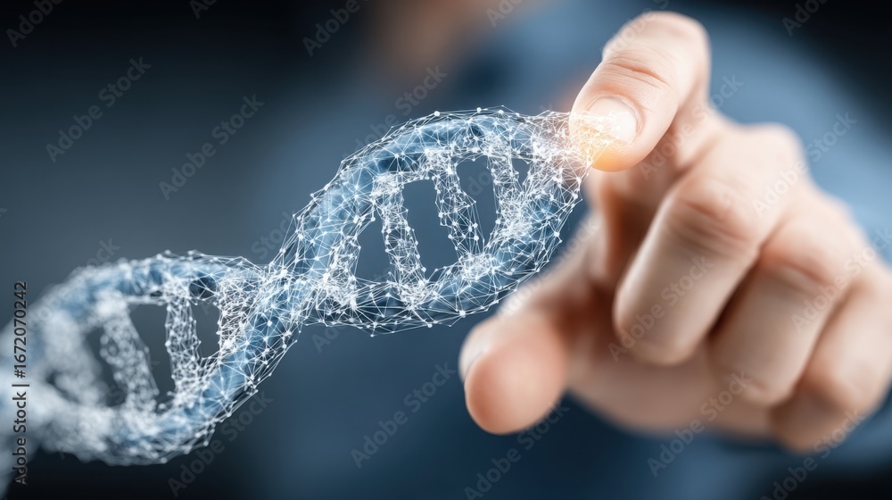 Aufkleber hand gently touching a dna molecule symbolizing advanced quantum fib reaction projection tool in sci