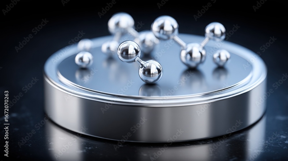 Poster metal object positioned on black surface illustrating the concept of quantum fib reaction projection