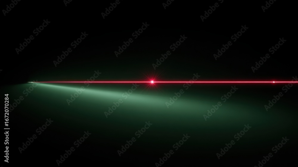 Poster striking image of a red laser illuminating in the dark depicting quantum fib reaction projection too