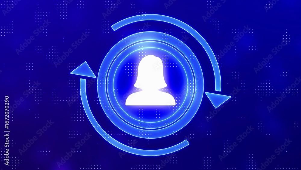 Poster digital user profile icon with circular arrows and abstract blue background avatar person