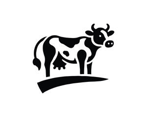 Holstein Cow Silhouette on a Grassy Knoll Illustration