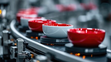 Ceramic bowls on factory conveyor