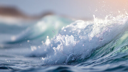 Obraz premium A close-up view of ocean waves crashing gently, capturing the beauty and movement of water.