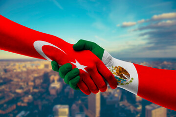 Shaking hands Turkey and Mexico