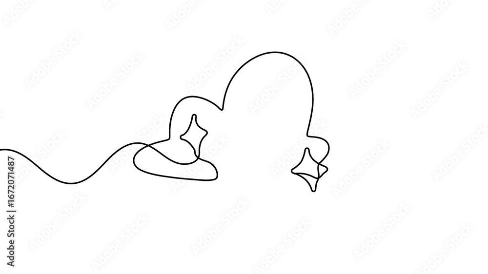 Poster animation of a single line drawing of moon. continuous contour movement of a moon. continuous video 