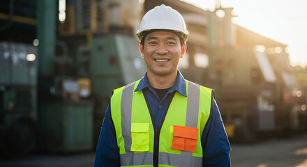 Happy Industrial Worker with Safety Gear