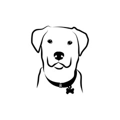 Adorable Black and White Line Art Portrait of a Happy Dog with a Collar, Perfect for Pet Lovers and Designs