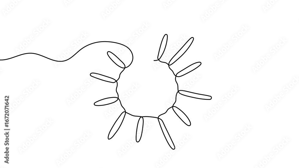 Poster animation of a single line drawing of sun. continuous contour movement of a sun. continuous video wi