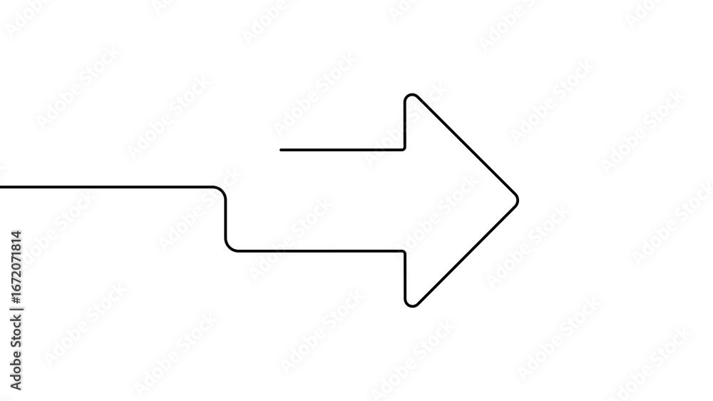 Poster animation of a single line drawing of arrow. continuous contour movement of a arrow. continuous vide