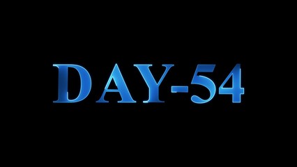 Blue Metallic 3D Text DAY-54 Against Black Background day 54 fifty four