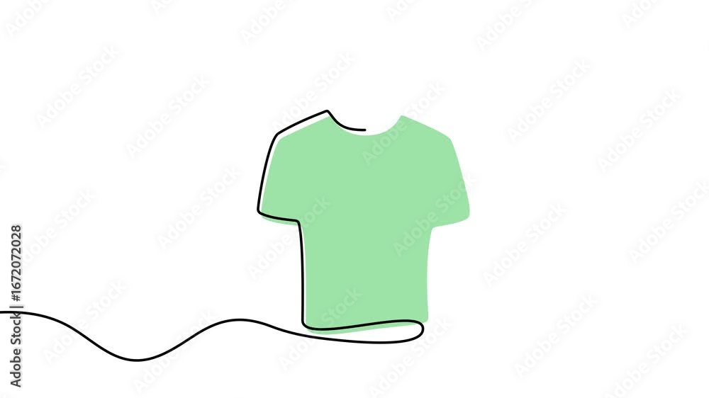 Poster animation of a single line drawing of t-shirt with color. continuous contour movement of a t-shirt w