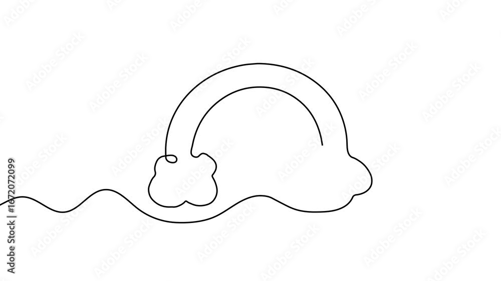 Poster animation of a single line drawing of rainbow. continuous contour movement of a rainbow. continuous 