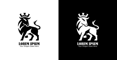 Cow logo design wearing a crown with a simple modern shape