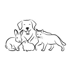 Happy Dog, Cat, Rabbit, and Guinea Pig illustration is a perfect choice for any animal lover or pet-themed project