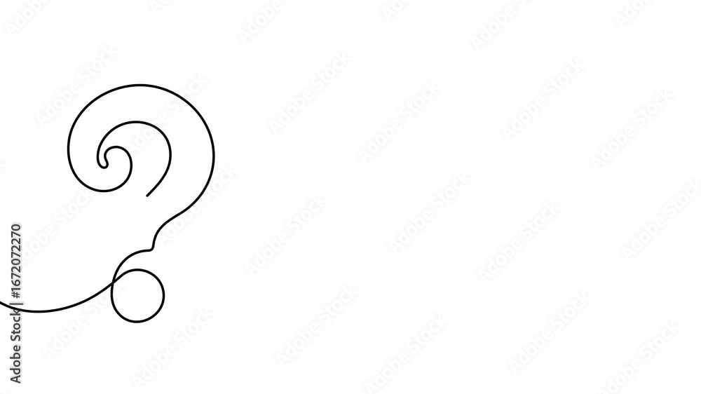 Poster animation of a single line drawing of question mark. continuous contour movement of a question mark.