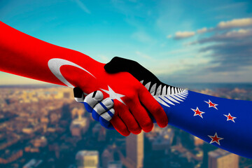 Shaking hands Turkey and New Zealand