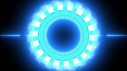 Futuristic Blue Neon Circle With Glowing Light Rays And Inner Rings technology science