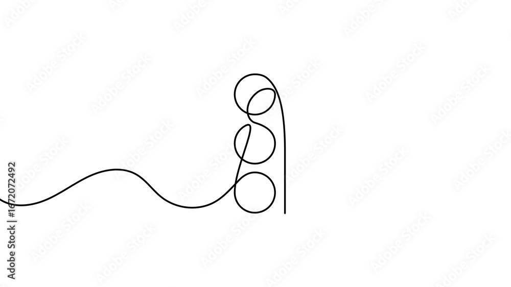 Poster animation of a single line drawing of traffic light. continuous contour movement of a traffic light.