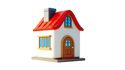 Whimsical cartoon house with red roof isolated on transparent background