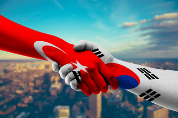 Shaking hands Turkey and South Korea