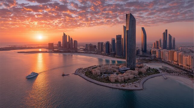 Abu Dhabi Sunrise Cityscape Stunning Skyline Yacht Ocean
