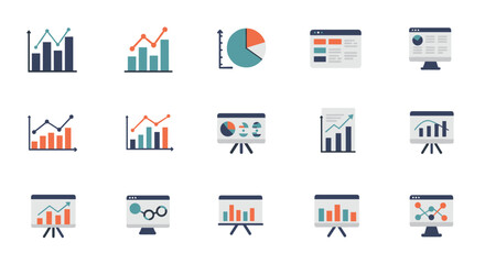 Modern flat style analytics and data visualization icons set