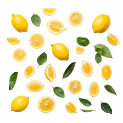 Vibrant Fresh Yellow Lemons with Leaves on White Background