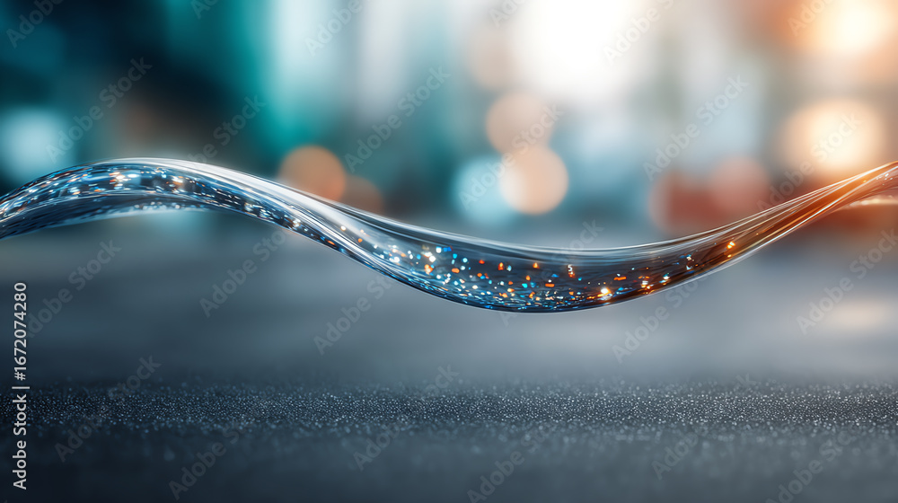 Poster a futuristic ribbon of light flowing gracefully, creating an enchanting visual with sparkling effect