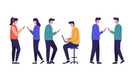 Obraz premium People interacting with technology in modern minimalist style