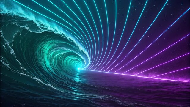 Abstract 3D visualization of glowing trading lines in vibrant neon colors, representing futuristic stock market data flow and digital financial energy pattern background 18