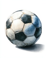 Obraz premium Watercolor Soccer Art: Artistic Sketch of Soccer Ball on Classic White Background