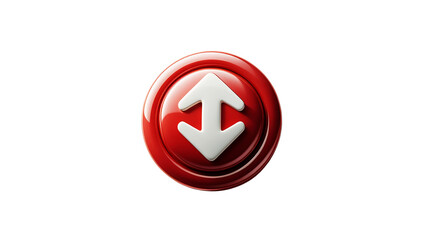Red oval button with up and down arrows isolated on transparent background