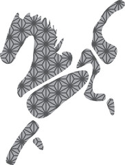 2026年午年の年賀、年賀状素材　モノトーン麻の葉模様の馬