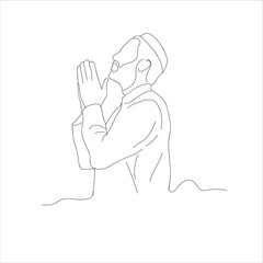 man praying line art. Continuous line drawing of muslim man pray