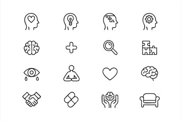 Counseling and emotional wellbeing icons pack in line art style