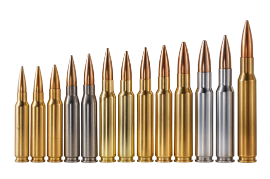 different types of bullet variations for shooters on transparent background