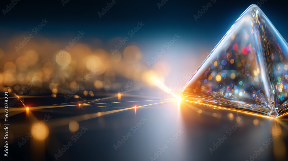 Poster a stunning optical prism refracts light, creating mesmerizing patterns and sparkling reflections aga