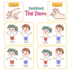 Cartoon traditional Thai dance vector.