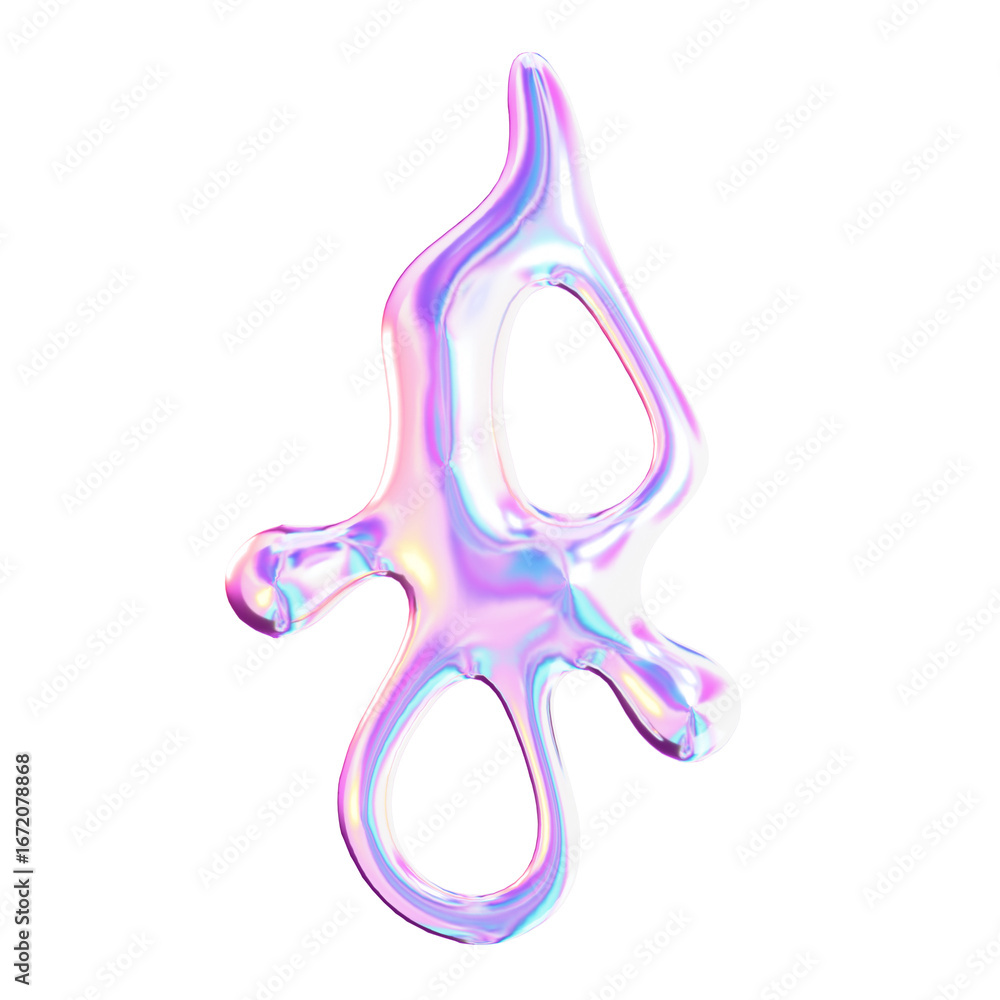 Poster abstract holographic blob liquid iridescent metallic shape isolated decoration element