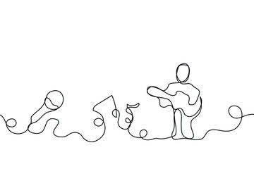 Sketch minimal cartoon sing a song music karaoke drawing line art. Song music superstar voice with white ioslated background. Abstract,vector,illustration.