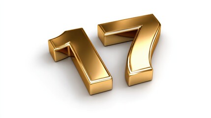 Elegant golden number 17 in shiny metallic design showcasing luxury and bold 3D illustration for celebration and achievement themes